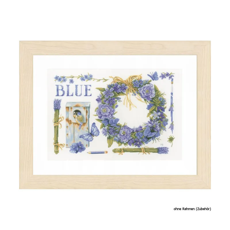 Neuheit Lanarte Kreuzstichset „Lavendelkranz mit Blaumeise“, Zählmuster