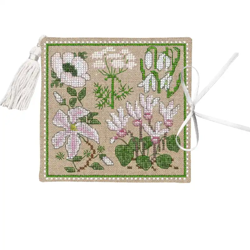 Ausverkauf Le Bonheur des Dames Nadeletui Kreuzstich Stickpackung „White Flowers“, Zählmuster, 11x11cm
