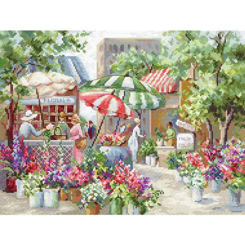 Letistitch Kreuzstich Set „Blumenmarkt“; Zählmuster, 30x23cm Direkt Vom Hersteller