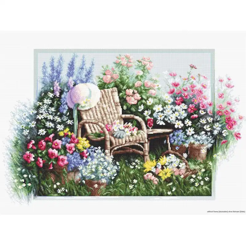 Bestseller Luca-S Kreuzstich Set „Blühender Garten Sessel“, Zählmuster, 43x28cm