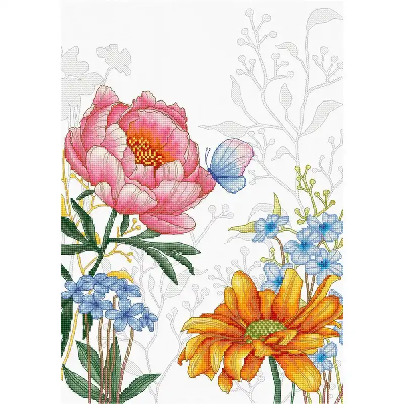 Preiswert Luca-S Kreuzstich Set „Blumen und Schmetterling“, Zählmuster, 22,5×31,5cm