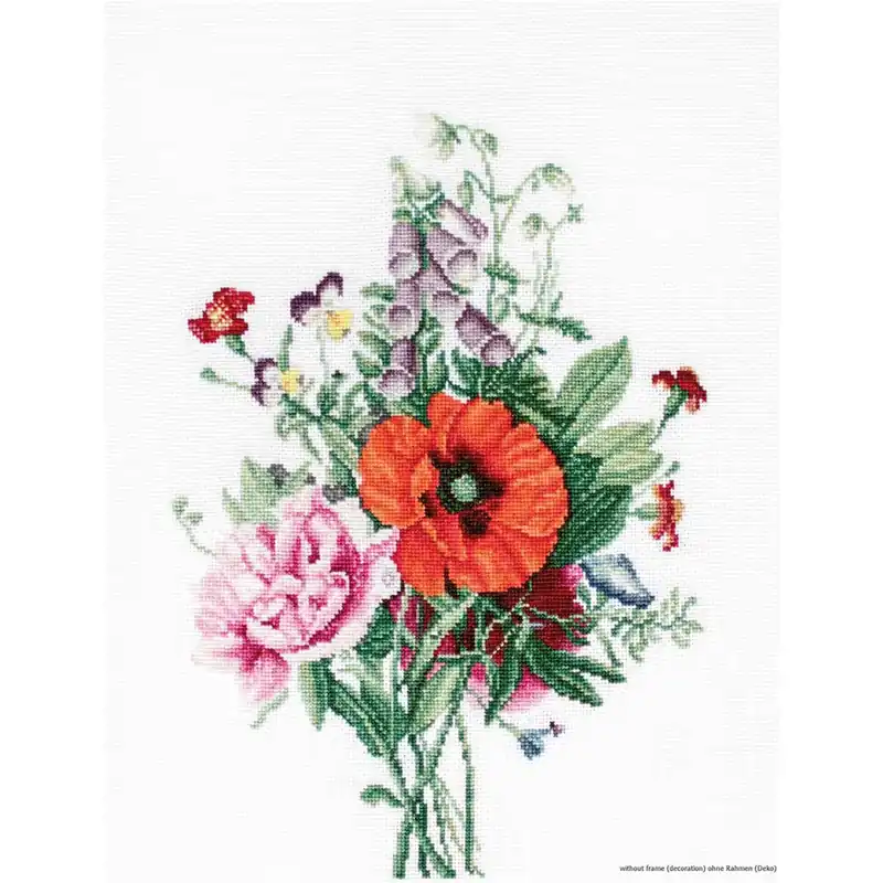 Luca-S Kreuzstich Set „Blumenstrauß mit Mohn“, Zählmuster, 19×25,5cm Neue Ware