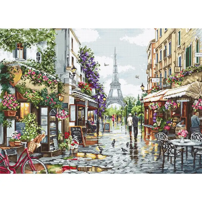 Neu Im Sortiment Luca-S Kreuzstich Set „Paris in Blumen“, Zählmuster, 47x34cm
