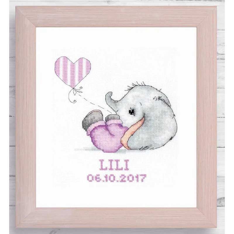 Luca-S Kreuzstich Set mit Rahmen „Baby Mädchen I“, Zählmuster, 23×24,5cm Exklusiv