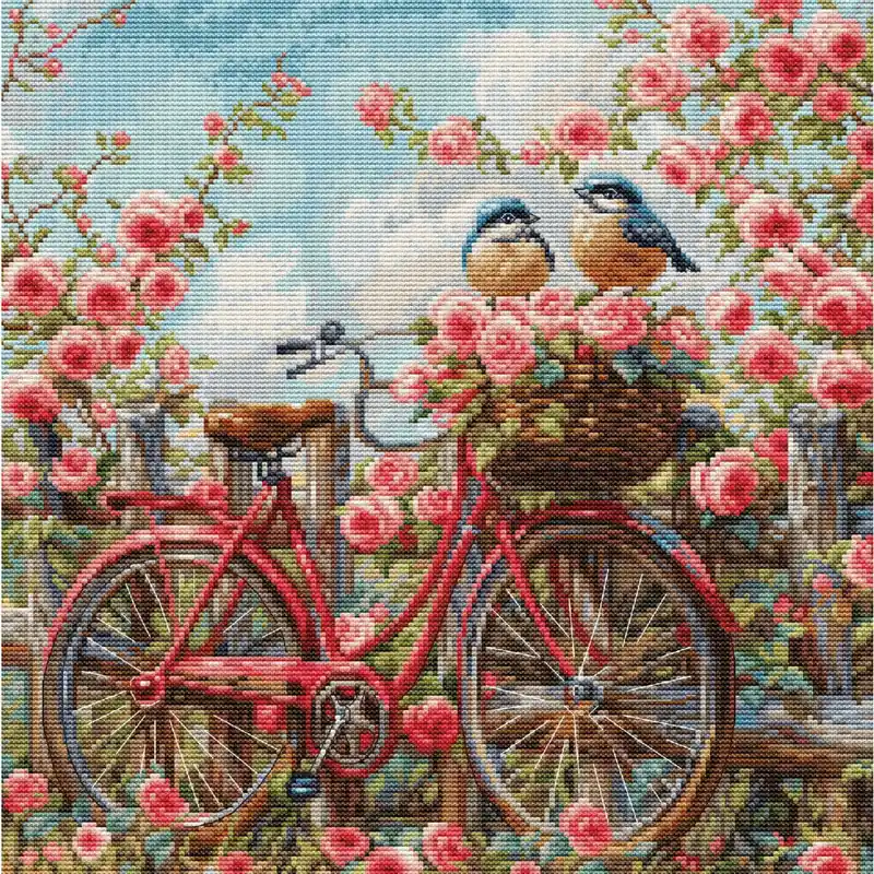 Luca-S Kreuzstich Stickpackung „Fahrrad mit Rosen“, Zählmuster, 29x29cm Jetzt Bestellen