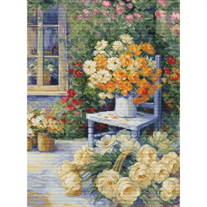 Markenprodukt Luca-S Kreuzstich Stickpackung „Gartenecke“, Zählmuster, 27×36,5cm
