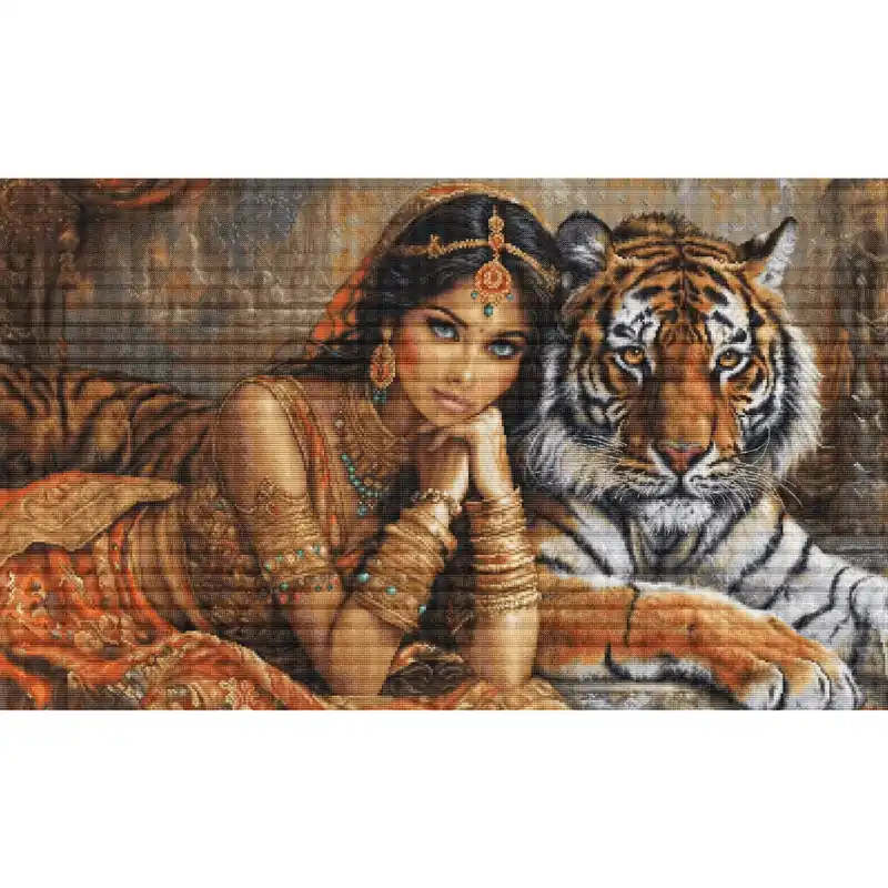 Luca-S Kreuzstich Stickpackung „Gold Collection Die indische Prinzessin und der königliche Tiger“, Zählmuster, 63,5x38cm Kostenloser Rückversand