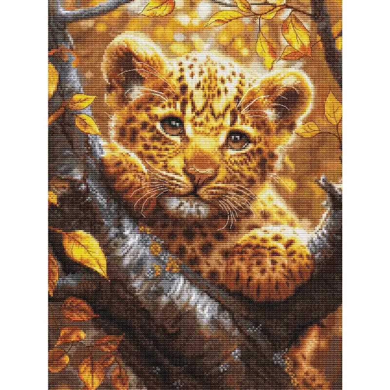 Luca-S Kreuzstich Stickpackung „Leopardenjunges bei Sonnenaufgang“, Zählmuster, 25x34cm Bestseller