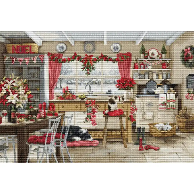 Zertifiziert Luca-S Kreuzstich Stickpackung „Weihnachten Landhausküche“, Zählmuster, 47x32cm