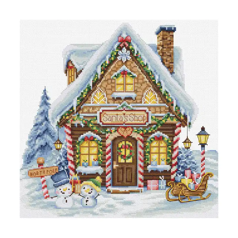 Luca-S Kreuzstich Stickpackung „Weihnachtsmann-Laden“, Zählmuster, 25x25cm Zertifiziert