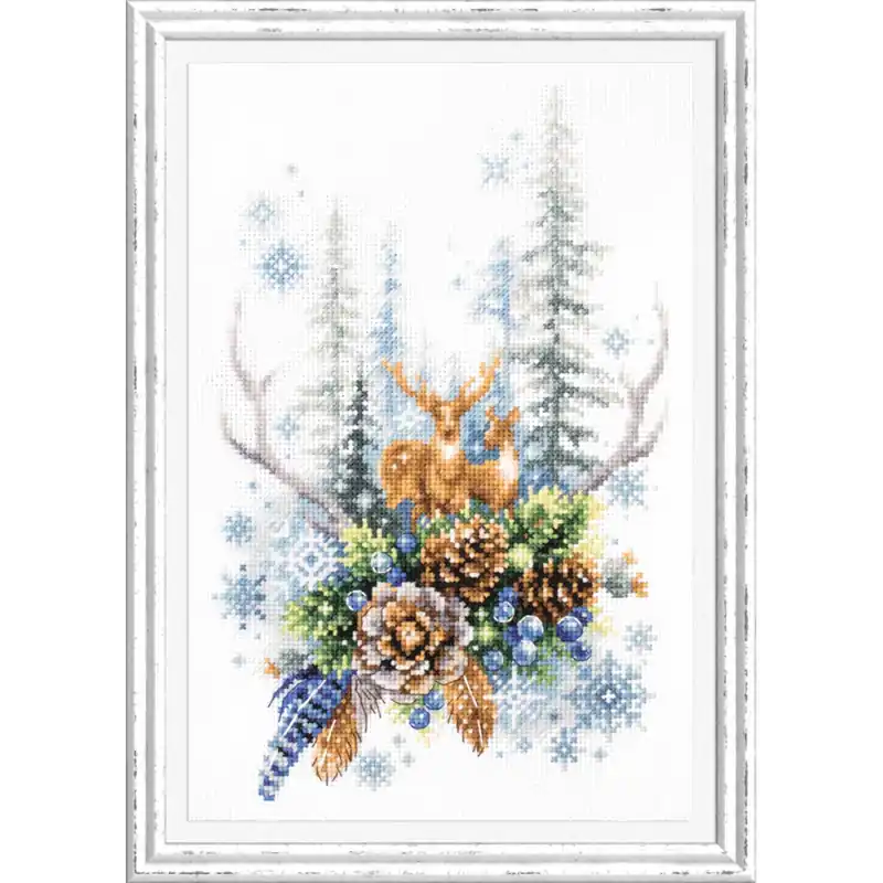 Premium Magic Needle Zweigart Edition Kreuzstich Set „Winterwaldgeist“, Zahlmuster, 17 x 27cm
