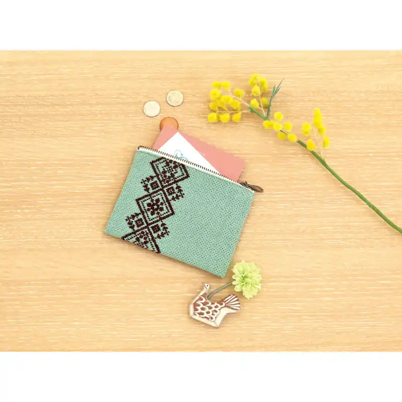 Olympus Kogin Stickpackung „Kartenorganizer Grau Grün“, Zählmuster, 9x13cm, Original aus Japan Top-Qualität