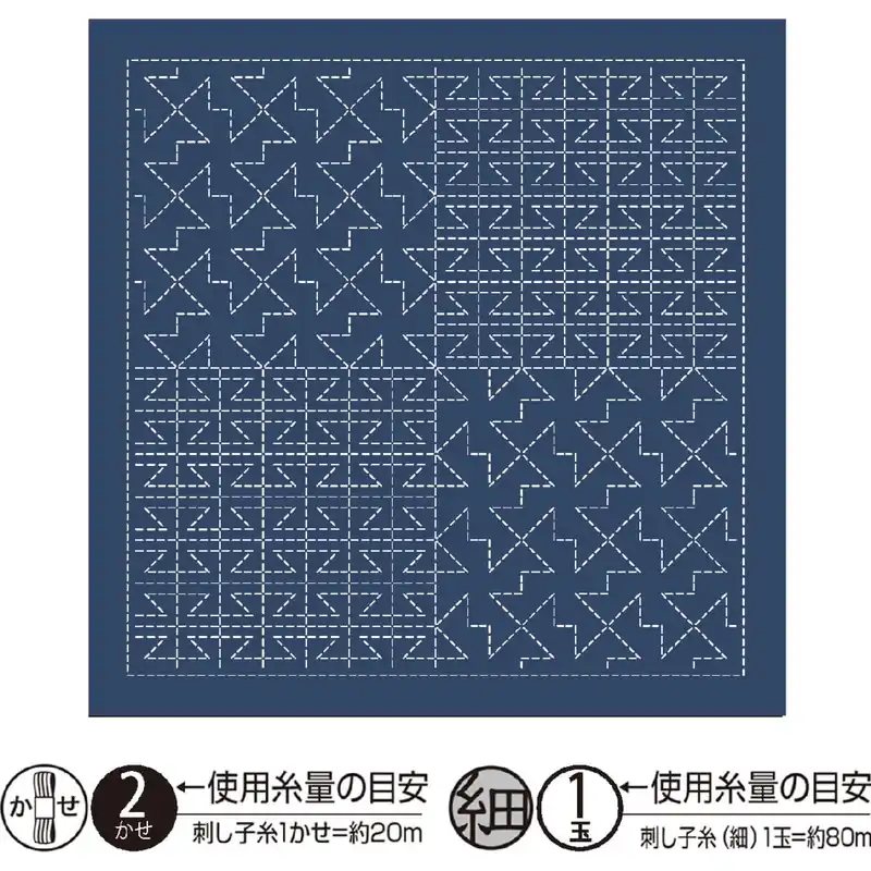 Großhandel Olympus Sashiko Sampler (nur Stoff) „Hana Fukin (Navy) Yamaji Nagomi Series“, Stoff bedruckt, 33x33cm, Hergestellt in Japan