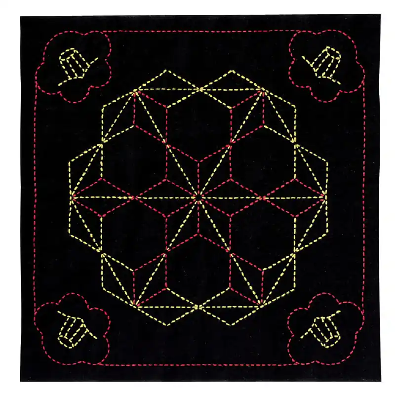 Olympus Sashiko Stickpackung „Hana Fukin Camellia und TobiAsanoha“, Stoff bedruckt, 33x33cm, Original aus Japan Limited Edition