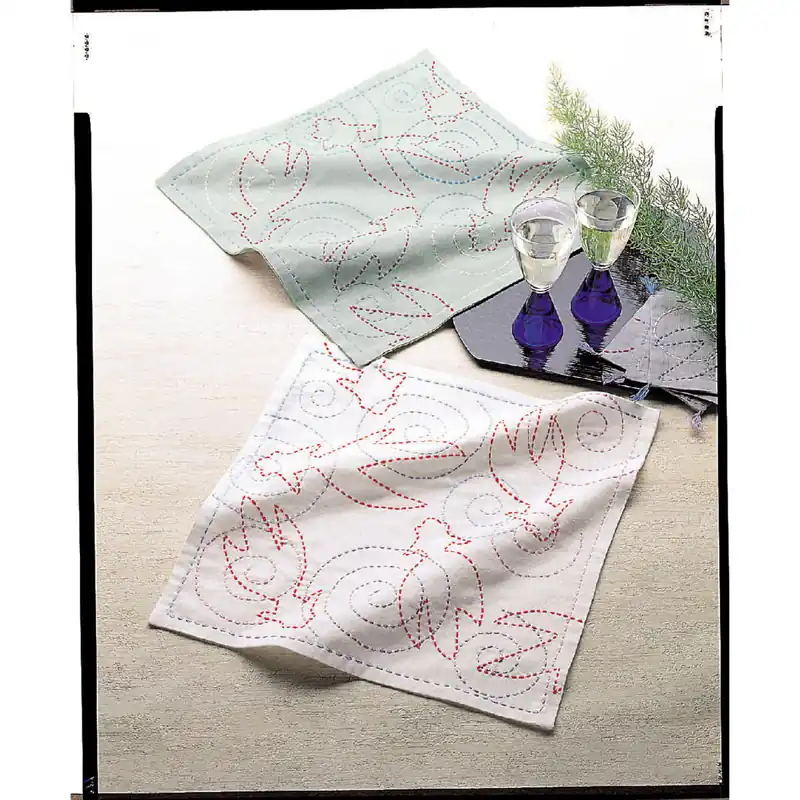 Olympus Sashiko Stickpackung „Hana Fukin Goldener Fisch im Sommer, 2er-Set“, Stoff bedruckt, 31x31cm, Original aus Japan Heißes Angebot