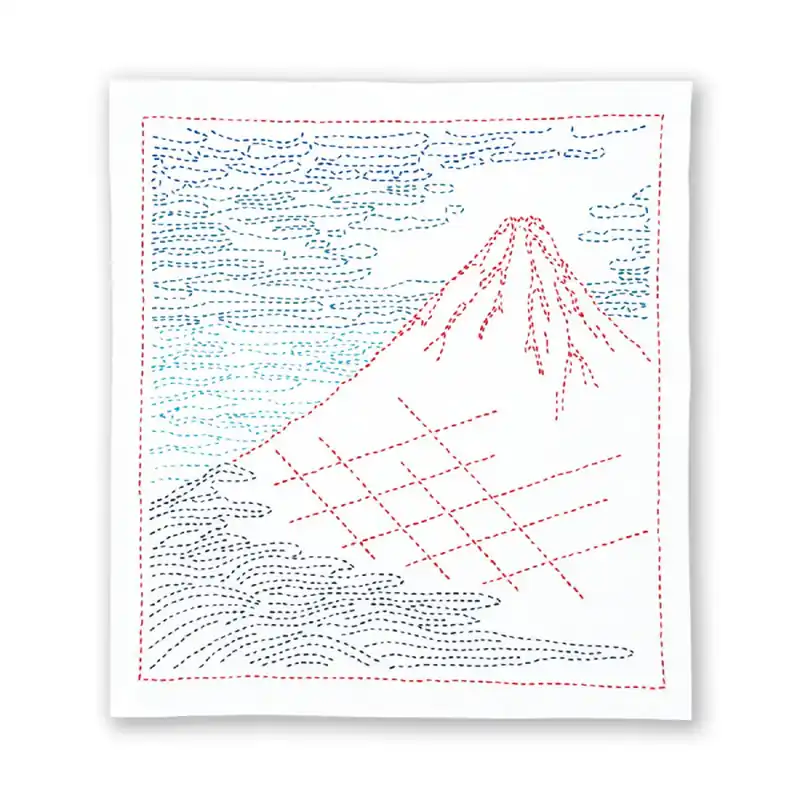 Olympus Sashiko Stickpackung „Hana Fukin Hokusai Katsushika Serie Fine Breezy Day“, Stoff bedruckt, 34x34cm, Original aus Japan Finale Aktion