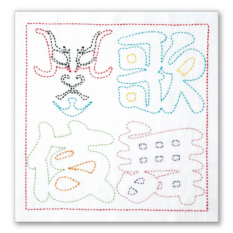 Neuheit Olympus Sashiko Stickpackung „Hana Fukin Kabuki“, Stoff bedruckt, 34x34cm, Original aus Japan