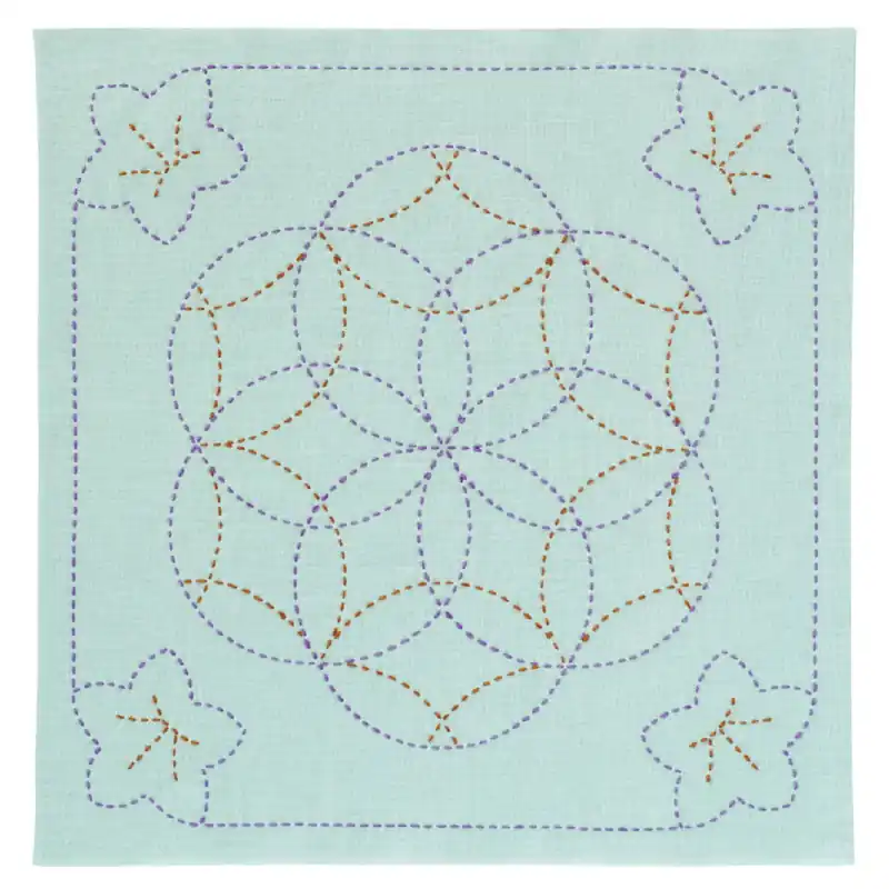 Olympus Sashiko Stickpackung „Hana Fukin Kikkyo und Hanazashi“, Stoff bedruckt, 33x33cm, Original aus Japan Neue Kollektion