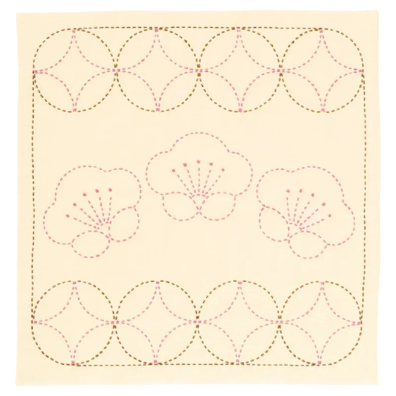 Olympus Sashiko Stickpackung „Hana Fukin Pflaume und Maru-Shippou“, Stoff bedruckt, 33x33cm, Original aus Japan Sonderangebot
