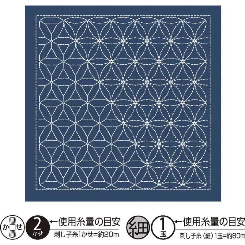 Olympus Sashiko Sampler (nur Stoff) „Hana Fukin (Navy) Hanaguruma Nagomi Series“, Stoff bedruckt, 33x33cm, Hergestellt in Japan Neuheit