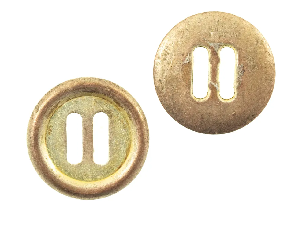 Schlitz – Bändchen Knopf used TK-142-kupfer-silber Wochenendangebot