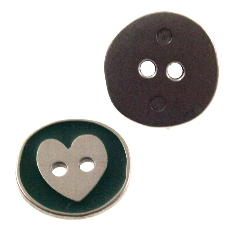 Herz Knopf Silber-grün TK-37 Abverkauf
