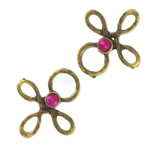 Knallerangebot Miederöse Kleeblatt TS-16 fuchsia altgold mit Strass