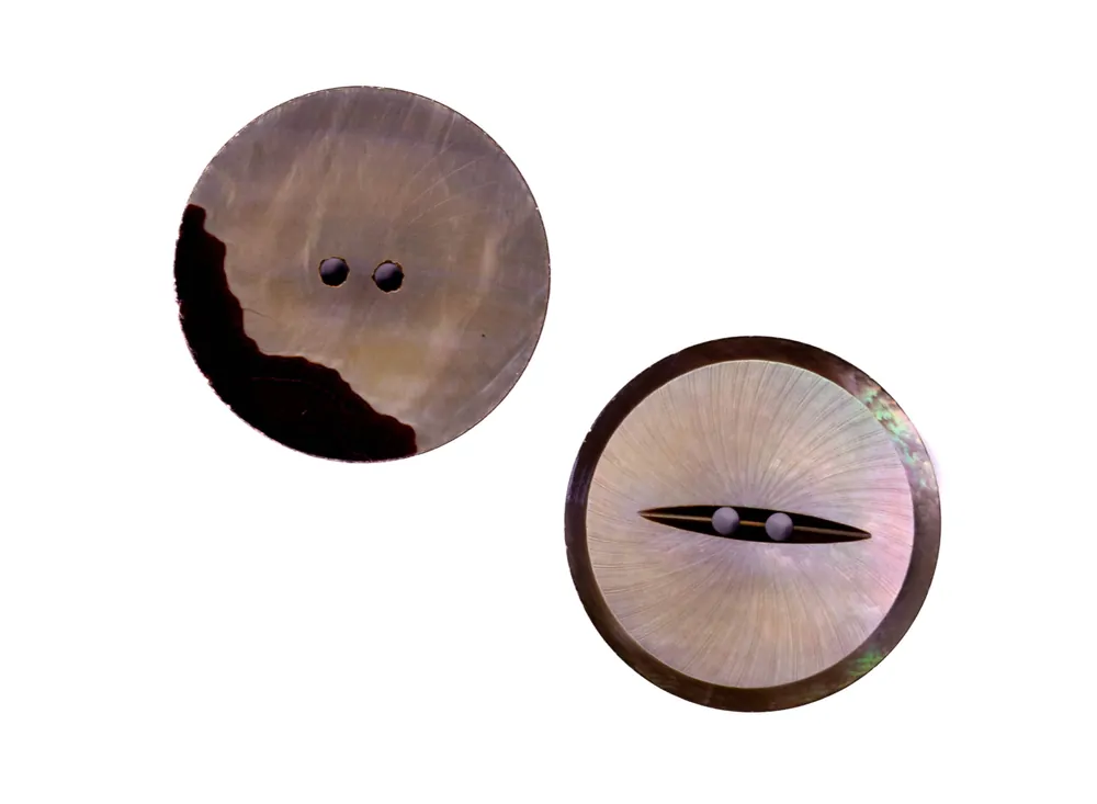 Makassar Perlmutt Knopf braun 2-Loch pl-gr-250 Neu