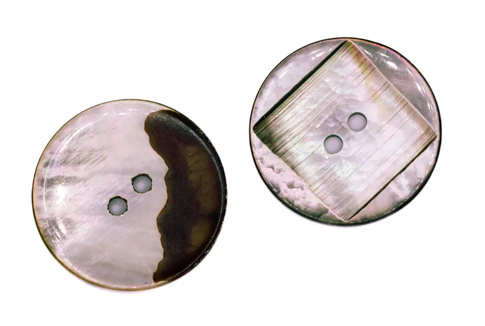 Heißes Angebot Makassar Perlmutt Knopf braun-grau 2-Loch pl-gr-300