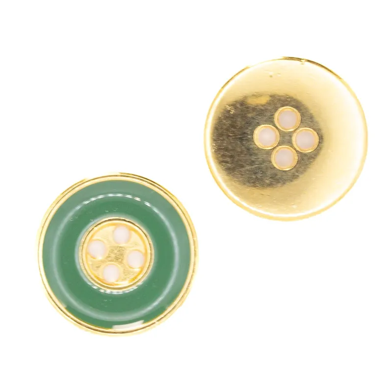 Metall Knopf mit Perl Email MK-76-gold-grün Im Trend