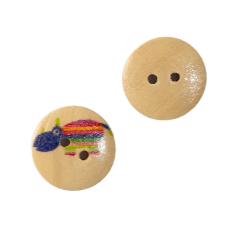 Holz Knopf mit buntem Nashorn-Motiv KK-68-6 Hochwertig