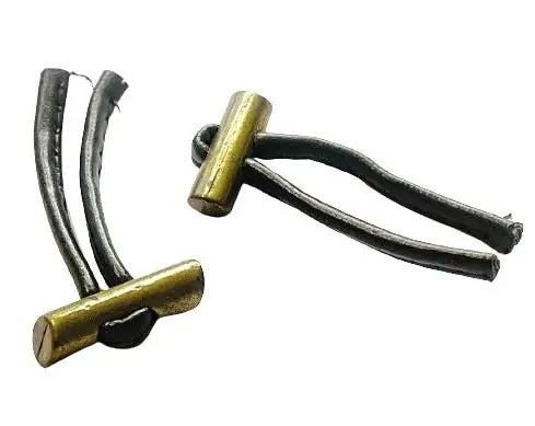 Rabatt Metall Knebelknopf Messing mit Bändchen Braun K-102-M