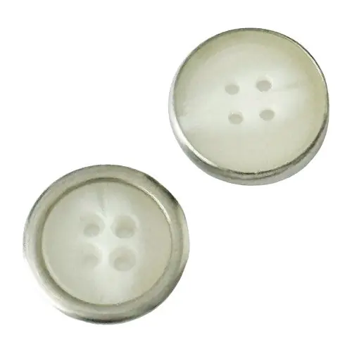Neu Im Sortiment Hornimitat Knopf Metall Einfassung HI-4 creme-Silber