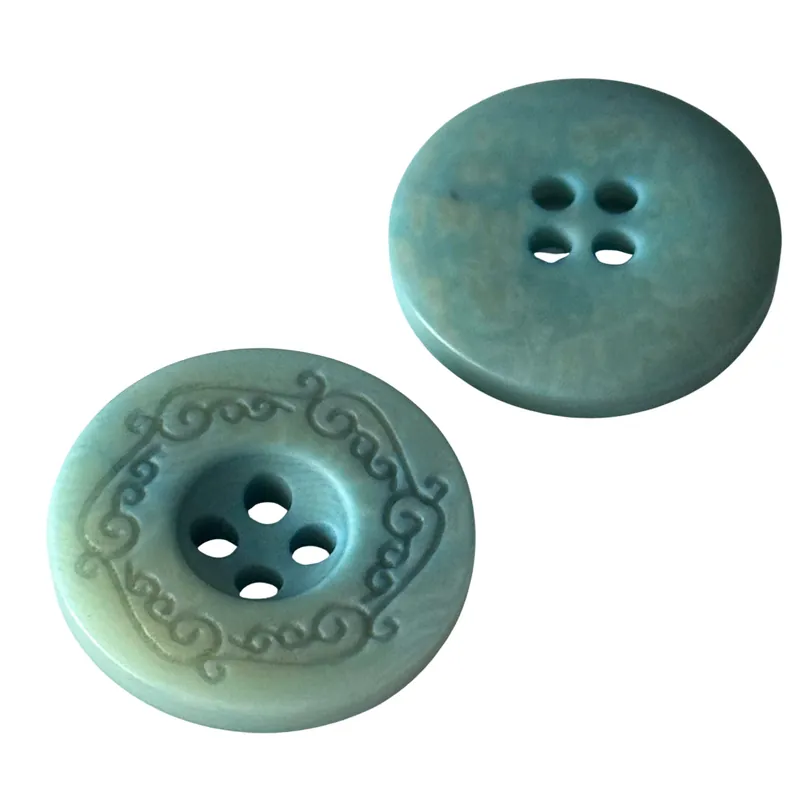Hochwertig Steinnussknopf 4-Loch mit Randmuster – STN-7 – türkis