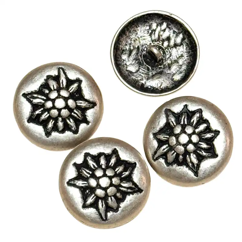 4 Große Trachtenknöpfe Edelweiß – Altsilber Kracherpreis