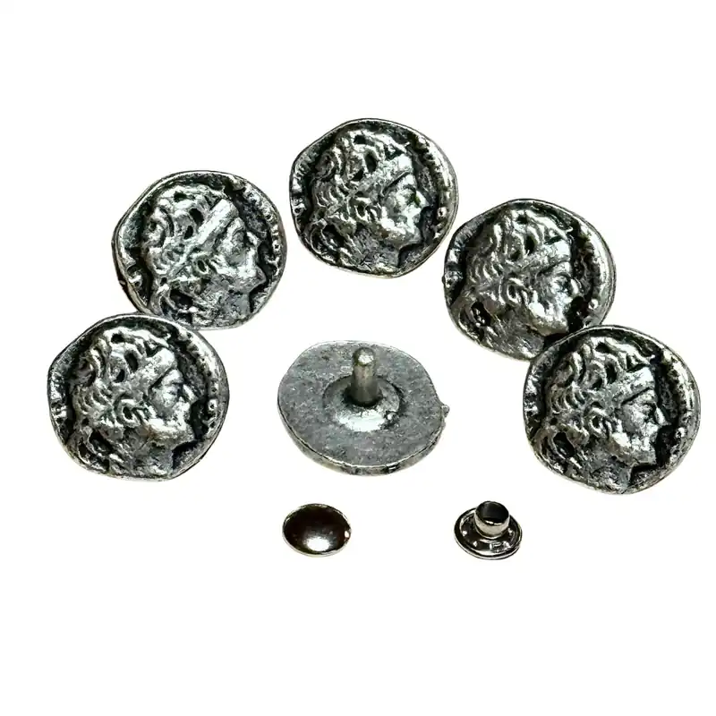 Trachtennieten mit Kopf-Bildnis – 6er-Set Altsilber (TN-6-AS) Schneller Versand