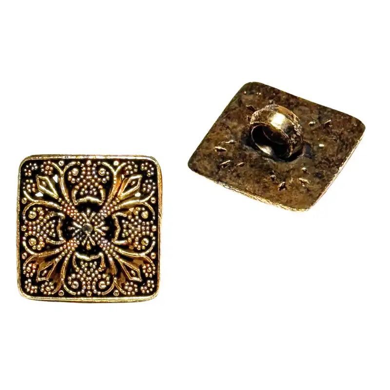 Solange Der Vorrat Reicht Trachtenknopf TK-32 Altgold – quadratisch mit Blumenmuster