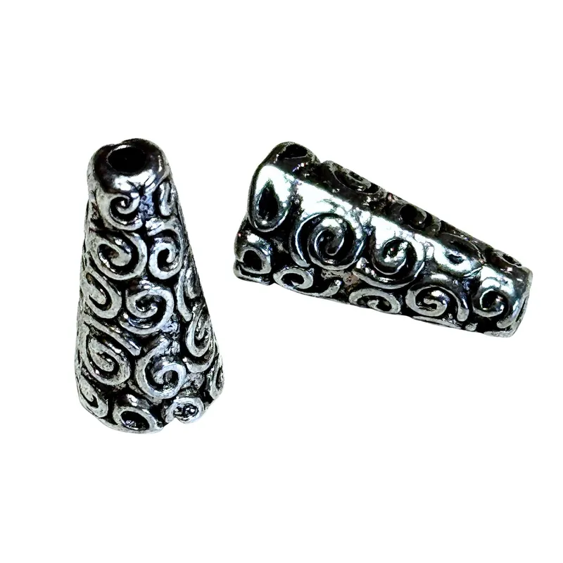 Saisonangebot Kordelenden aus Metall – Silber mit Spiral Muster KOE-1