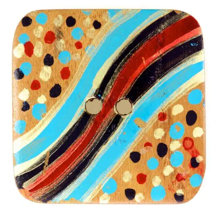 Holz Knopf mit buntem Muster HK-197 Handgefertigt