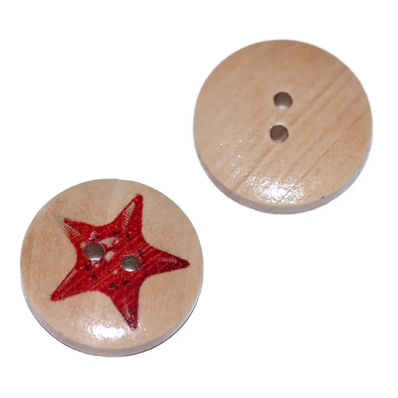 Holz Knopf Seestern-Motiv rot KK-67-1 Gratis Versand