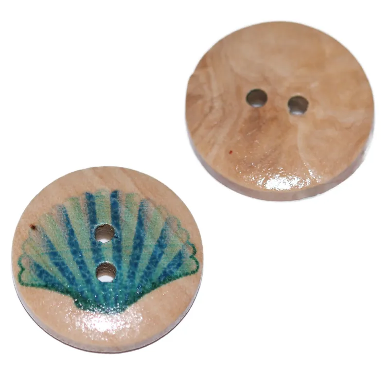 Hochwertig Holz Knopf Muschel-Motiv blau kk-67-4