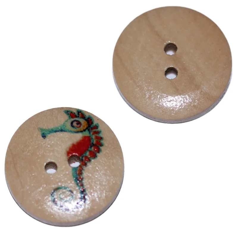 Holz Knopf Seepferdchen-Motiv rot kk-67-6 Neuheit