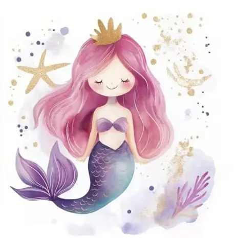 1 Stück – BÜGELBILD MEERJUNGFRAU MERMAID KRONE 18CM Kostenloser Rückversand