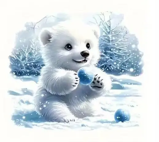 Neu 1 Stück – BÜGELBILD SCHNEEBALL EISBÄR 18cm