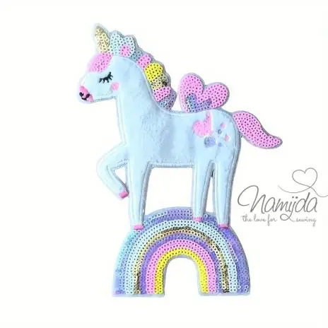 1 Stück – PASTELL RAINBOW EINHORN PAILETTEN PATCH Zertifiziert