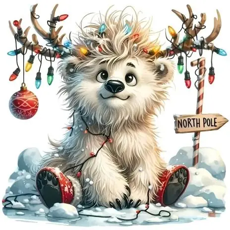 Mengenrabatt 1 Stück – BÜGELBILD DER VERRÜCKTE EISBÄR WILLI 20cm x 18cm