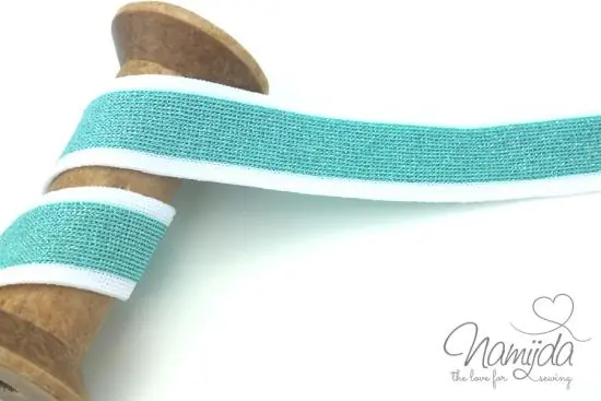 Super-Preis 1 MTR. SUPER WEICHES GLITZER LUREX BAND MINT/WeiSS – 2,5cm