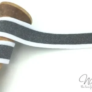 Online Kaufen 1 MTR. SUPER WEICHES GLITZER LUREX BAND GRau/WeiSS - 2,5cm