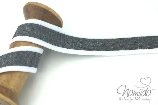 Online Kaufen 1 MTR. SUPER WEICHES GLITZER LUREX BAND GRau/WeiSS – 2,5cm