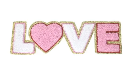 1 Stück – GLITZER LOVE ROSA/WEISS CHENILLE PATCH Markenware
